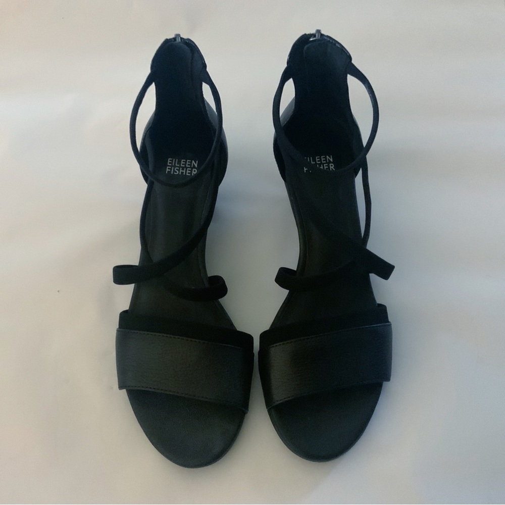 Eileen Fisher Black Strappy Wedge Sandals